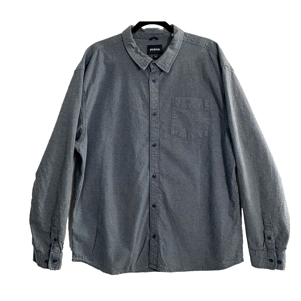 PRANA Men Hampstead Button Front Hemp Cotton Long Sleeve Shirt Sz XXL Blue 40-2